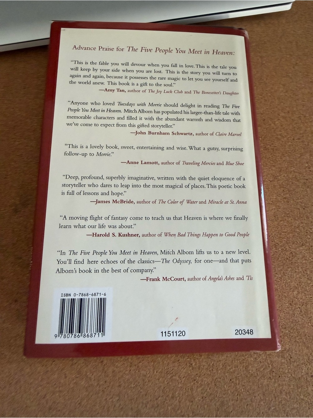 Mitch Albom "The Five People You Meet in Heaven" - Cream & Burgundy Hardcover - Picture 2 of 2